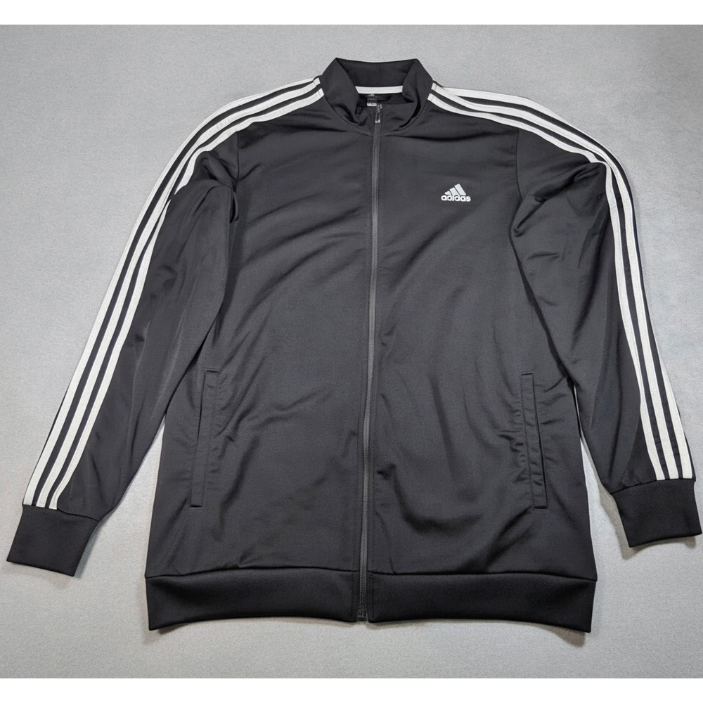 adidas Men's Black Track Jacket Classic 3 Stripe Full Zip Athletic - XLT